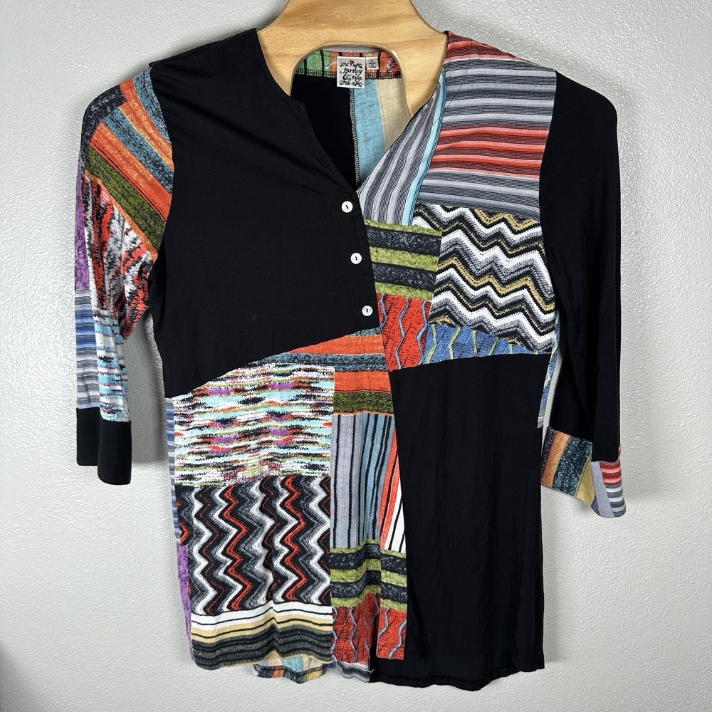 Parsley And Sage Tunic Top Womens Sz Large Patchwork Print Art To Wear Colorful